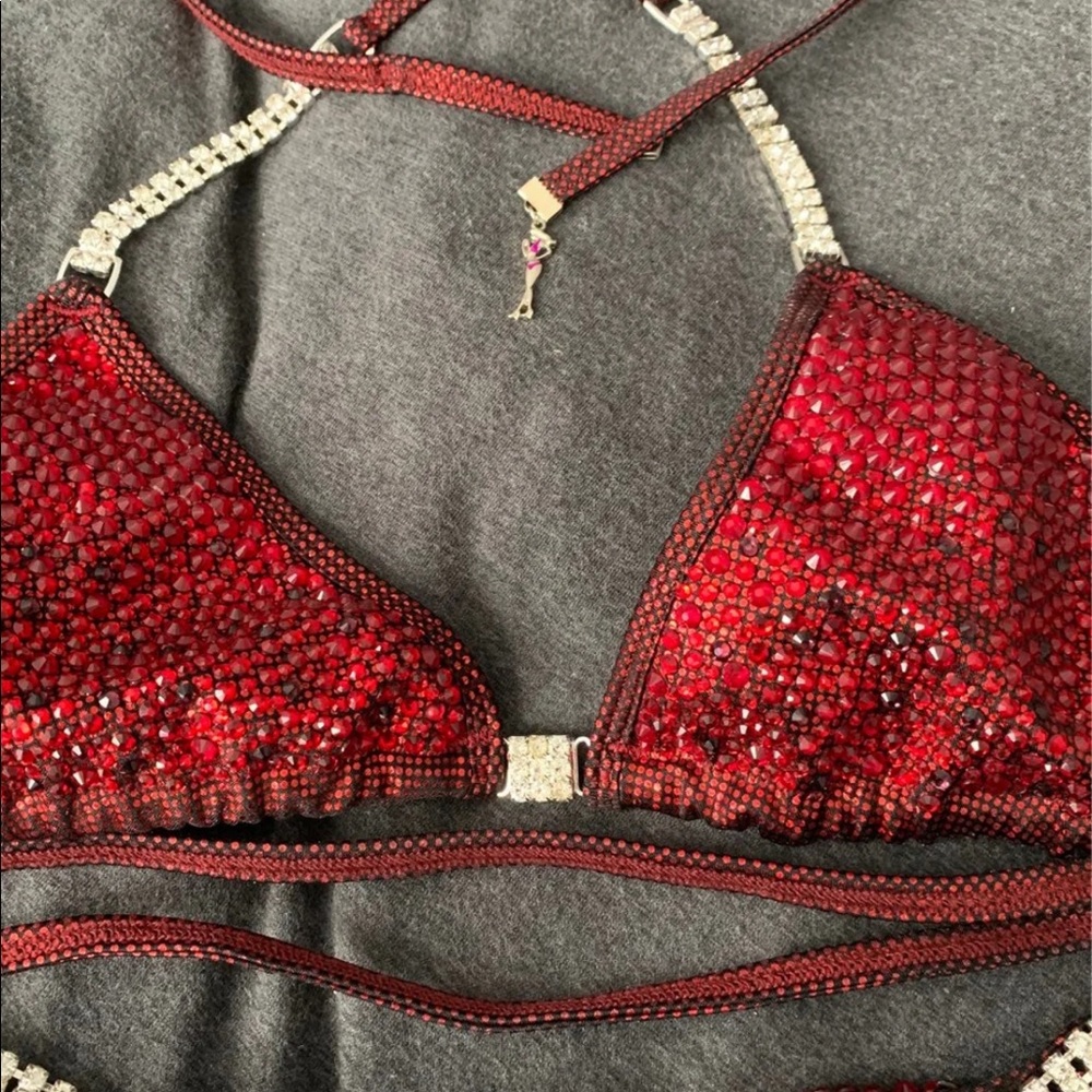 Angel Competition Red Rhinestone Embellished Women's Bikini - Picture 3 of 6